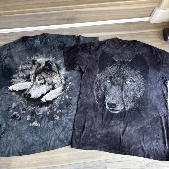 The Mountain‎ Wolf Wolves T-Shirt Short Sleeve Gray Black Tie Dye Mens 2XL Lot 2 - Picture 1 of 14